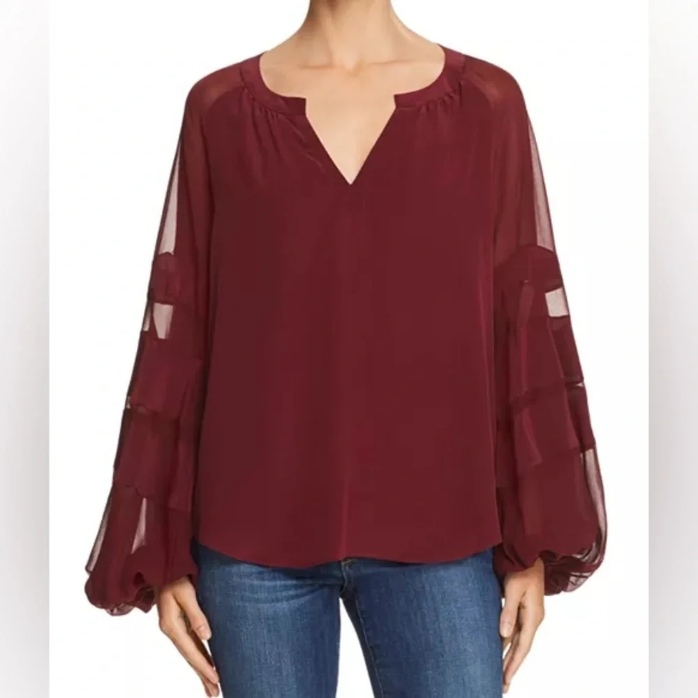 7 For All Mankind Balloon-Sleeve Silk Top - Picture 5 of 10